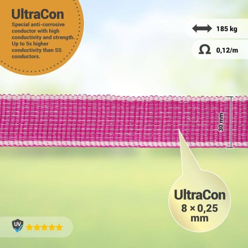 Ohradníková páska Fencee 30mm růžovo/bílá 200m